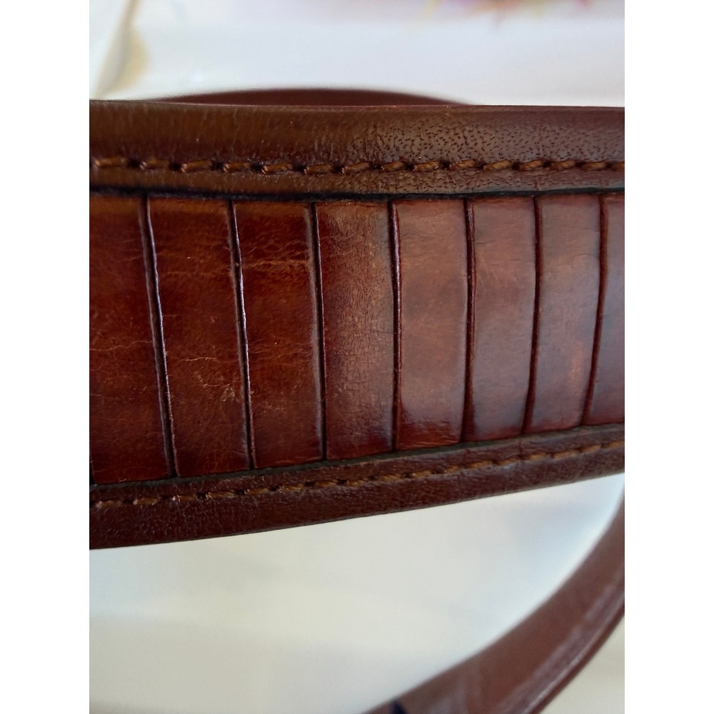 Vintage Mezlan Ribbed Eel Skin Western Dress Belt Brown Size 42 Spain